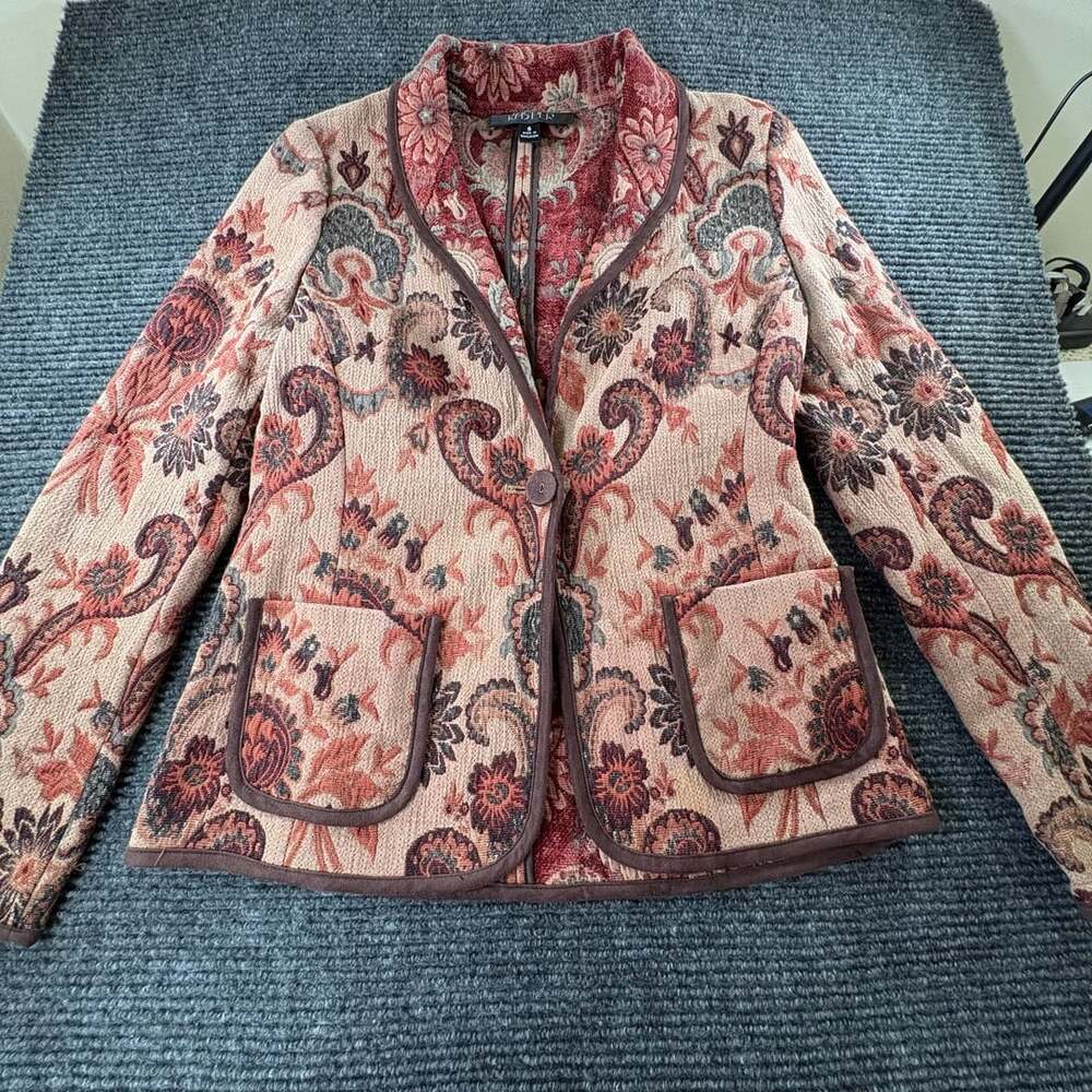 Kasper Floral Tapestry Blazer Size 6 Brown Red Paisley Brocade Jacket